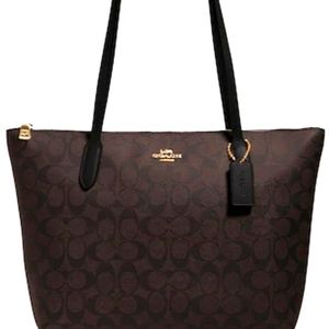 Coach Zip Top Tote Signature Canvas Mahogany